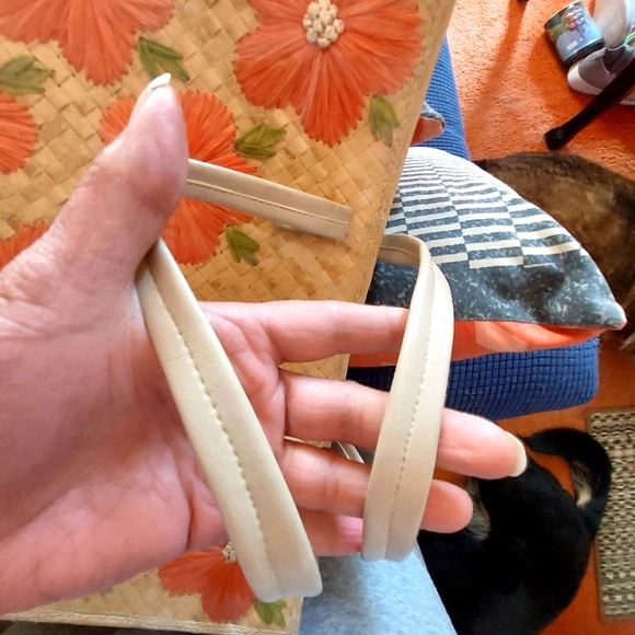 Vintage 70s/80s Large Straw Raffetta Floral Handbag/Tote - Picture 6 of 6